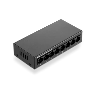 Fanless 8-port Gigabit unmanaged switch with metal housing for desktop or wall mounting