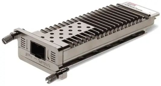 Large finned XENPAK to SFP+ CVR with a front SFP+ slot and locking screws.