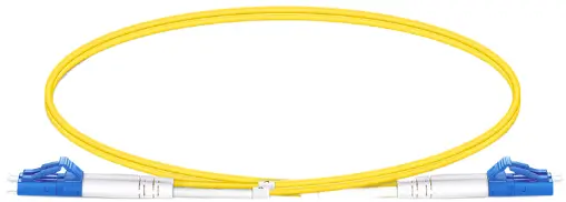 Yellow fiber patch cord is coiled with blue connectors on both ends, matching the patch cord section.
