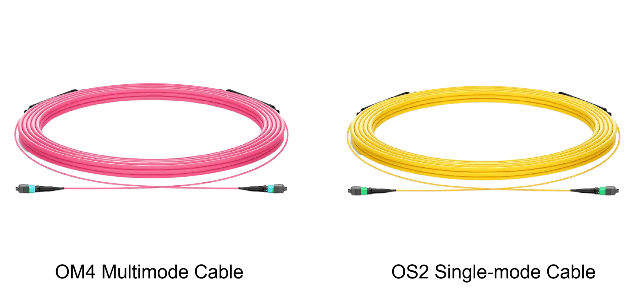 Comparison of multimode and single mode fiber optic patch cables with MPO connectors