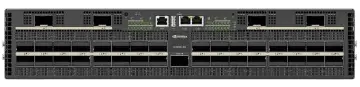 Detailed hardware interface view of the NVIDIA networking switch front transceiver ports