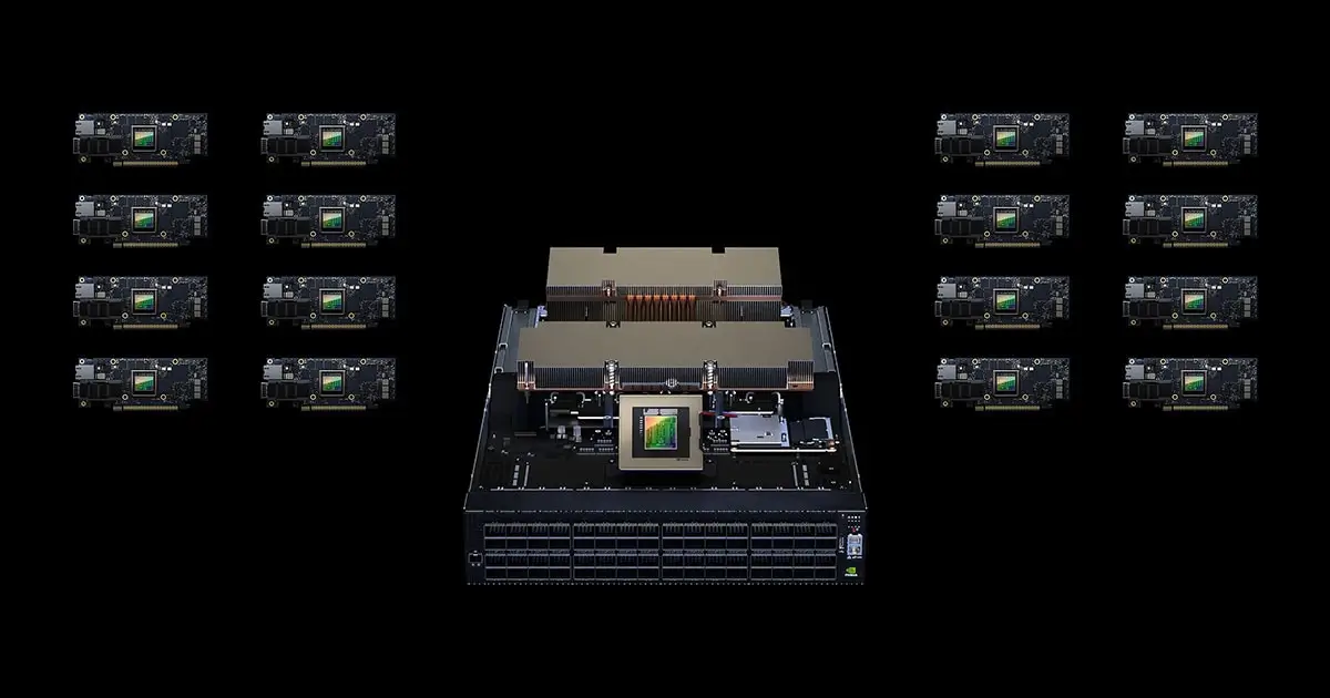NVIDIA Spectrum-X Ethernet networking platform with Spectrum ASIC and multiple network accelerator cards for AI fabrics.