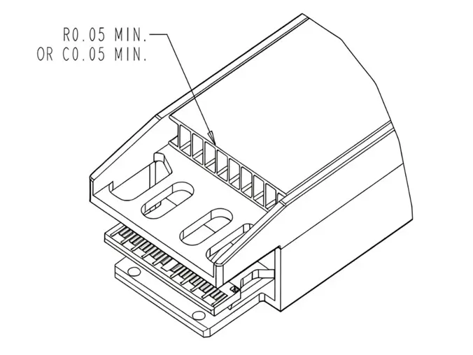 Isometric view of an OSFP closed-top heat sink with enclosed fin channels